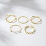 Five Piece Bohemian Slim Gold Plated Stackable Ring Set, thumbnail 1 of 8