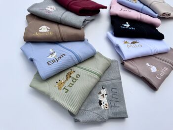 Safari Personalised Baby Zip Sleepsuit Personalised Gift, 3 of 8