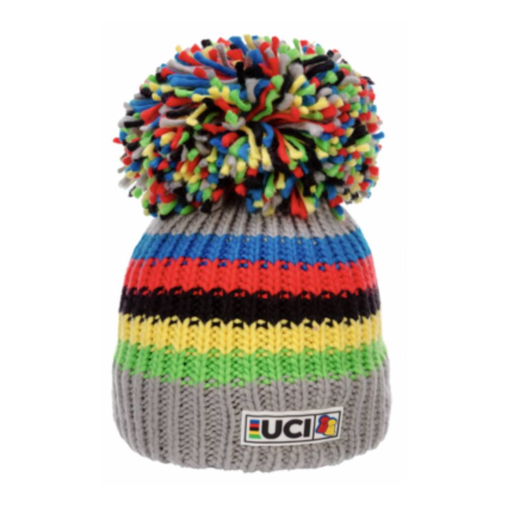 Uci Grey Rainbow Stripes Striped Bobble Hat