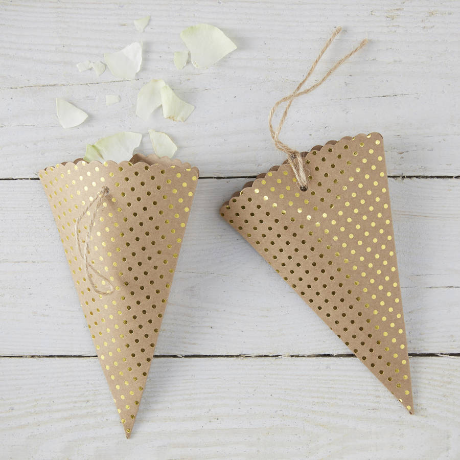 brown kraft and gold foiled confetti cone by ginger ray