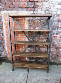 Industrial Reclaimed Steel Wood Bookcase Shelf Unit 457, 5 of 6