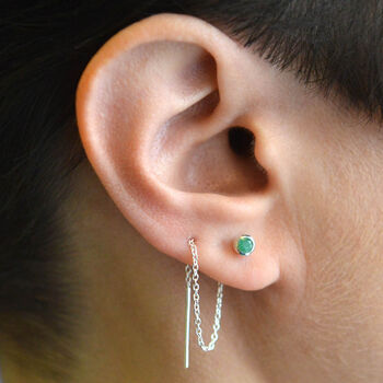 Emerald May Birthstone Silver Threader Earrings, 2 of 9