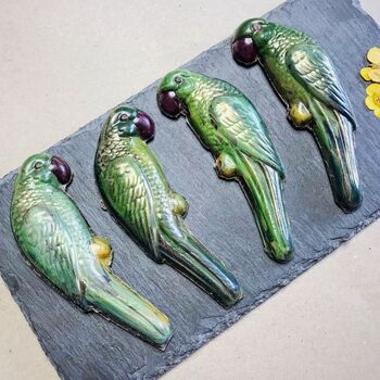 Four Hand Painted Belgian Dark Chocolate Parakeets, 4 of 5