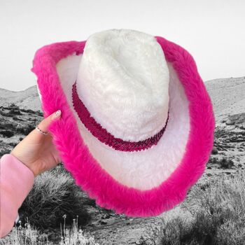 Hot Pink And White Fur Cowboy Hat, 3 of 7