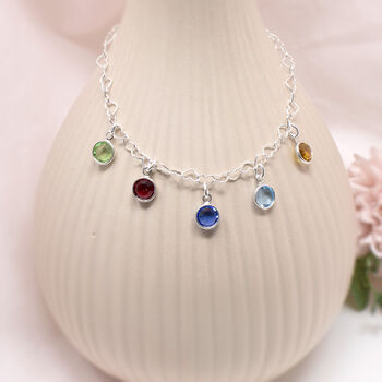 Birthstone Charm Bracelet Sterling Silver Family Jewellery, 3 of 6