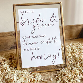 Throwing Confetti Sign A6 Wedding Print, 2 of 2