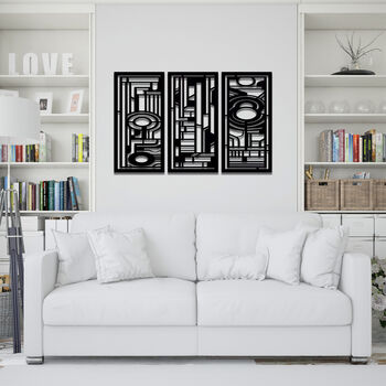 Abstract Geometric Wood Triptych: Modernist Wall Art, 6 of 10