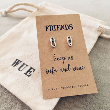 Silver Safety Pin Earrings. Friends Keep Us Safe, 2 of 3