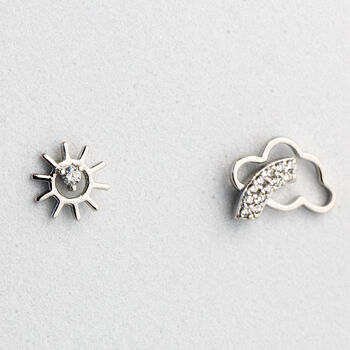 Sterling Silver Sparkly Sun And Cloud Stud Earrings, 5 of 7