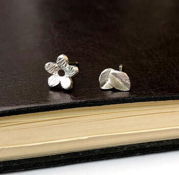 Thank You Teacher Gift Sterling Silver Flower And Leaf Mismatched Earrings, 3 of 12