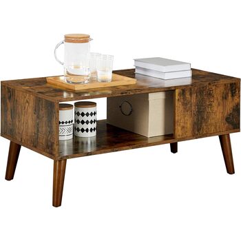 Brown Retro Coffee Table Cocktail Table With Shelf, 6 of 9