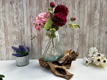 Molten Glass Driftwood Melted Glass Vase On Wood Base, 4 of 9