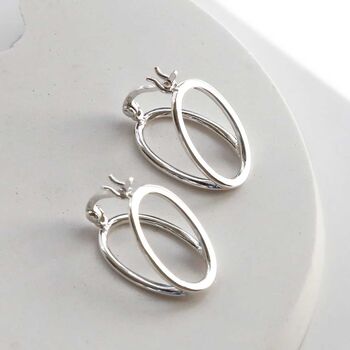 Sterling Silver Double Oval Loop Hoop Earrings, 5 of 6