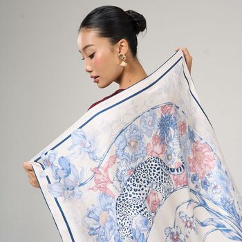 100% Mulberry Silk Scarf, Leopard And Floral In Gift Box, 5 of 5