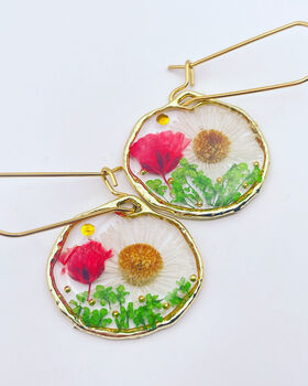 Real Daisies Poppies Circle Earrings Small Hand Made, 3 of 10