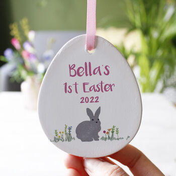 First Easter Rabbit Ceramic Hanging Decoration, 3 of 9