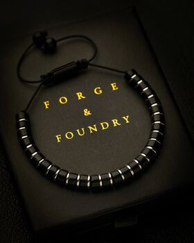 Men's Personalised Engraved Black Onyx And Silver Hematite Bracelet Adjustable Clasp, 4 of 6