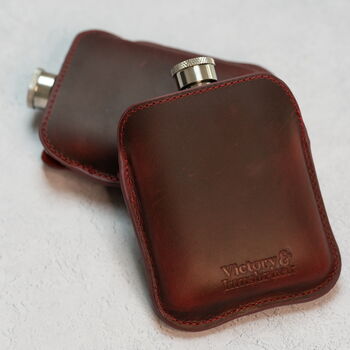 Burgundy Leather Cased Hip Flask 6oz Stainless Steel, 4 of 8