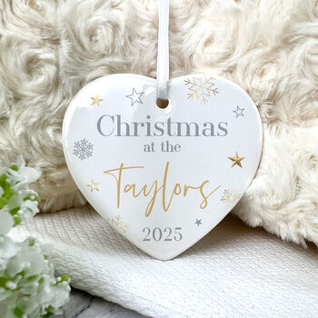 Family Christmas Ceramic Heart Hanging Decoration Bauble + Gift Box, 3 of 7