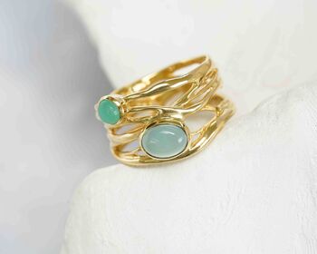 Aqua Chalcedony And Chrysoprase Statement Gold Ring, 3 of 8