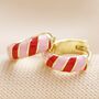 Enamel Striped Huggie Hoop Earrings In Red And Pink, thumbnail 1 of 6