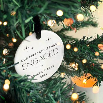 Personalised 'Our First Christmas Engaged' Ceramic Bauble, 5 of 9