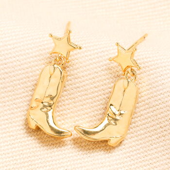 Star Cowgirl Boot Drop Stud Earrings In Gold Plating, 2 of 4
