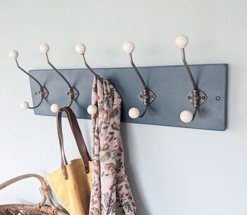 Blue Coat Rack With Ceramic Ball Top Hooks, 3 of 8
