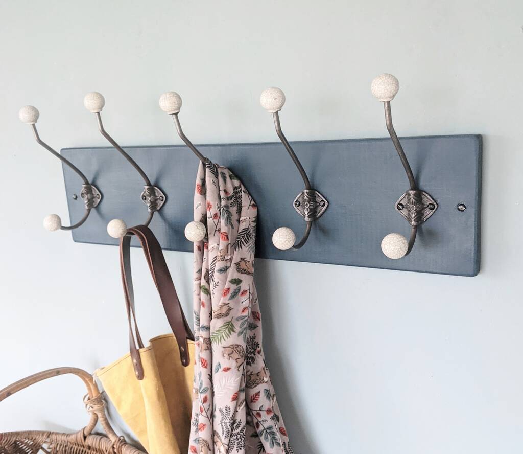 Blue Coat Rack With Ceramic Ball Top Hooks, 1 of 8