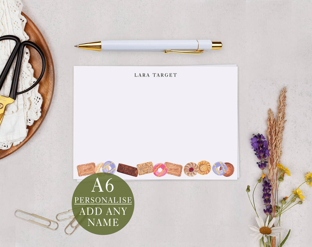 Biscuit Personalised Note Cards A6 Notecard Set, 1 of 6