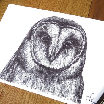 Barn Owl Pen And Ink Illustration Framed Print, 3 of 3