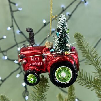 Personalised Red Christmas Tractor Bauble, 2 of 3