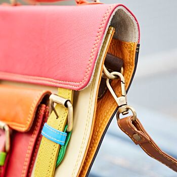 Shruti Small Multicoloured Recycled Leather Satchel, 4 of 12