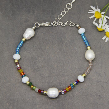 Rainbow Multicoloured Seed Bead And Pearl Bracelet, 2 of 9