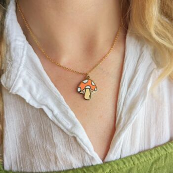 Mushroom Gold Plated Enamel Charm Necklace, 2 of 4