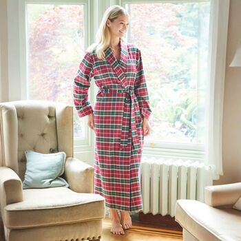 Women's 'Gaia' Tartan Brushed Cotton Robe, 2 of 5