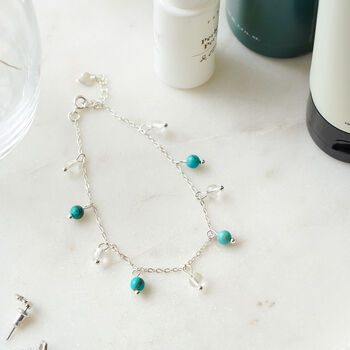 925 Sterling Silver Turquoise And Clear Quartz Bracelet, 2 of 6