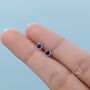 Sterling Silver Sapphire Blue Cz Bezel Internally Threaded Flat Back Earrings, thumbnail 3 of 10