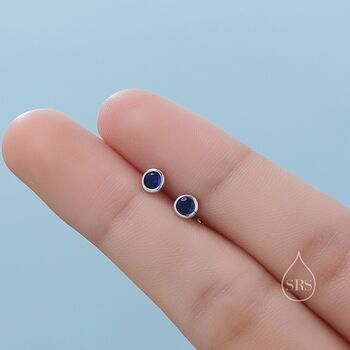 Sterling Silver Sapphire Blue Cz Bezel Internally Threaded Flat Back Earrings, 3 of 10