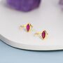Marquise Ruby Pink Cz Huggie Hoops In Sterling Silver, thumbnail 2 of 12