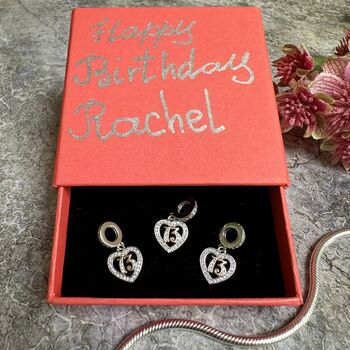 13th Birthday Charm Personalised Silver Bracelet Gift, 3 of 8
