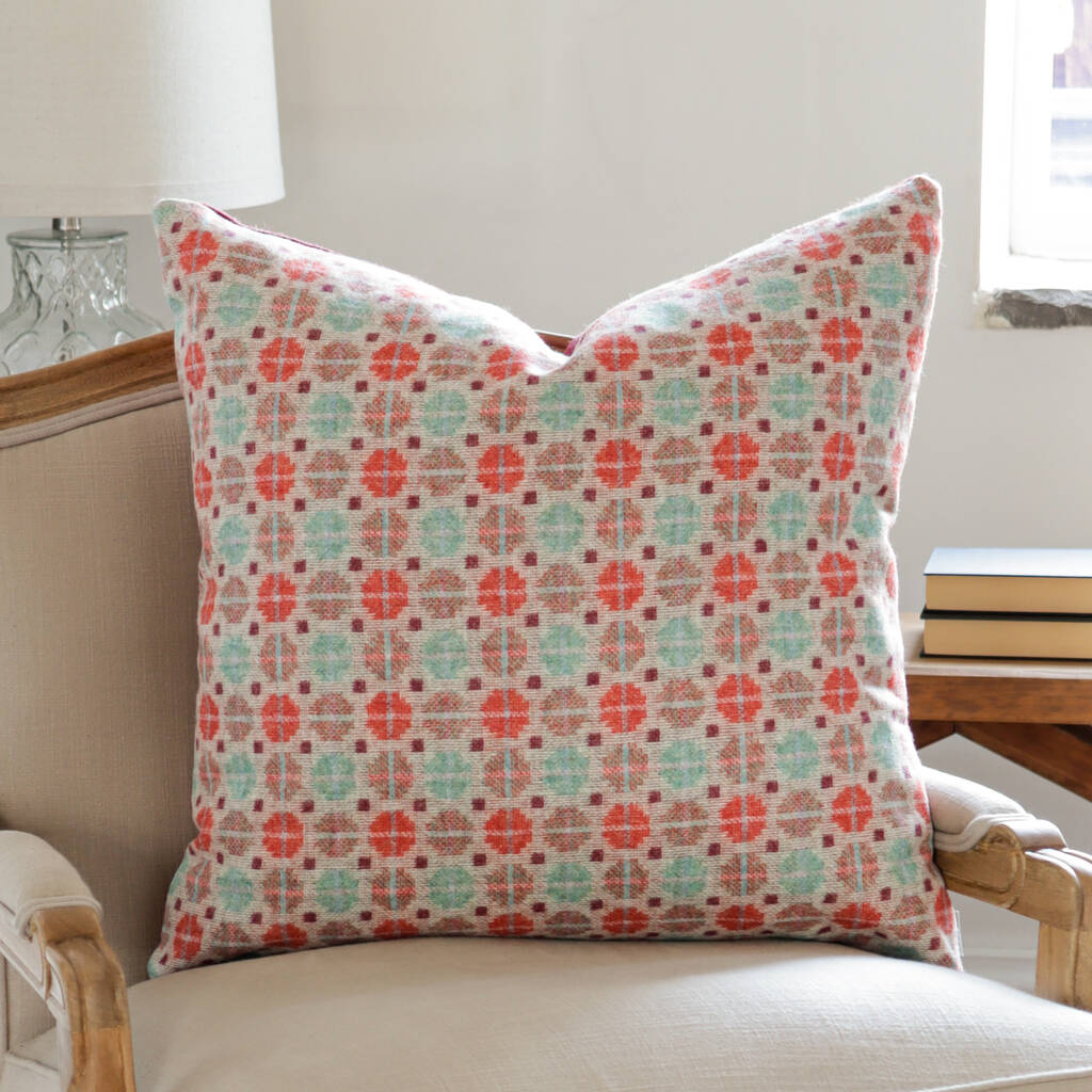 Large Coral And Duck Egg Spot Wool Cushion, 1 of 5