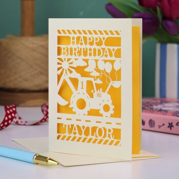 Personalised Papercut Digger Birthday Card, 5 of 6