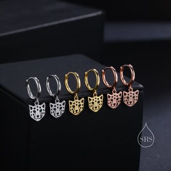 Leopard Face Huggie Hoop Earrings In Sterling Silver, 6 of 9