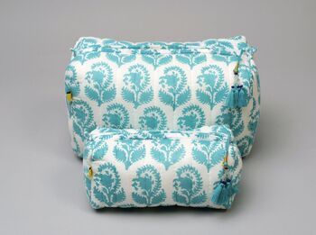 Floral Paisley Pattern Quilt Cotton Aqua Makeup Bag, 2 of 5