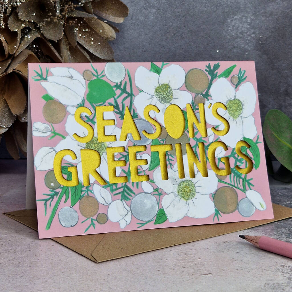 Seasons Greetings Floral Papercut Christmas Card, 1 of 8