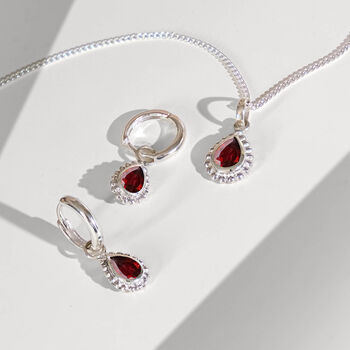 January Birthstone Garnet Sterling Silver Huggie Hoop Earrings, 5 of 12