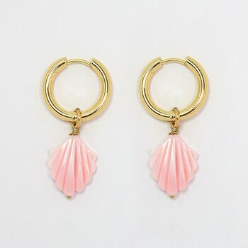 Conch Shell Flat Charm Plated Hoop Earrings, 2 of 6