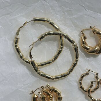 Gold Plated Oversized Bamboo Hoop Earrings, 2 of 6