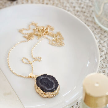 Gold Plate Xl Length Mini Black Agate Pendant Necklace, 4 of 5